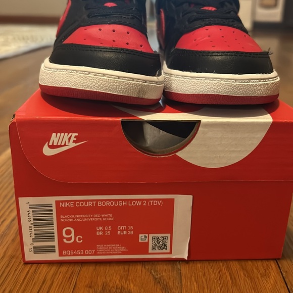 Nike Court Borough Low 2 TD Toddler 9c Red Black White - Picture 3 of 9